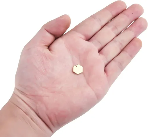 Miniatura 3 de NUORUI 20 colgantes de latón con etiqueta de estampado en blanco para hacer joyas (hexagonal dorado)