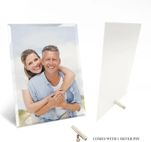 Miniatura 2 de Smile Art Design Impresión fotográfica personalizada de vidrio acrílico con soporte de pin plateado, carga tu marco de escritorio, impresión