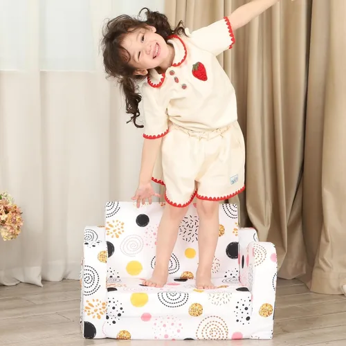 Miniatura 5 de MOMCAYWEX Sofá para niños, sofá de espuma abatible 2 en 1, silla plegable suave para juegos, color blanco