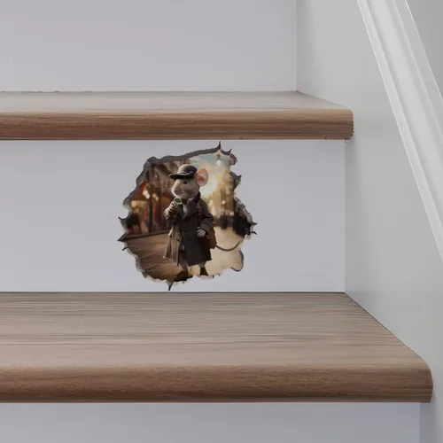 Miniatura 7 de Detective Sherlock Holmes Mouse in Mouse Hole Calcomanía de pared 3D