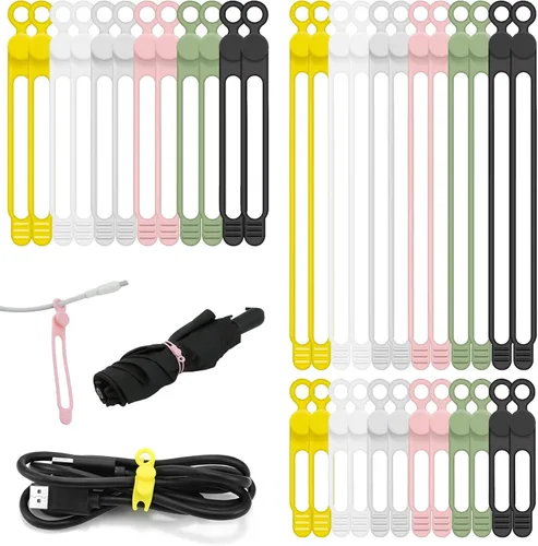 Miniatura 8 de Organizador de cables de silicona reutilizable de 3 pulgadas para cables de carga, cables de datos, cables de computadora, organización de cables
