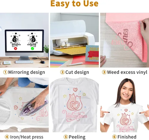 Miniatura 3 de Vinilo de transferencia de calor con purpurina HTV – Paquete de 14 vinilos termoadhesivos de 12"x10" para Cricut, Silhouette Cameo o máquina de 14
