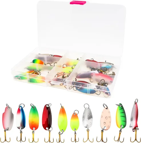 30 señuelos de pesca coloridos de metal giratorio, cebos de pececillo, cuchara de metal, cebos duros, anzuelos de pesca Crankbait, señuelos de