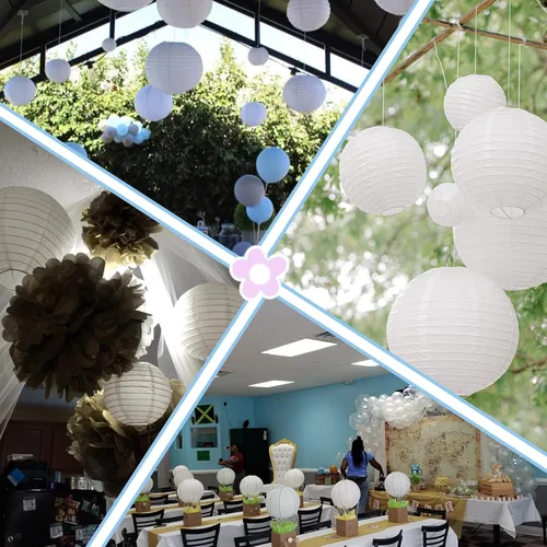 Miniatura 7 de 24 linternas de papel blanco de varios tamaños (6, 8, 10, 12 pulgadas), linternas de papel redondas chinas, japonesas, colgantes para decoración