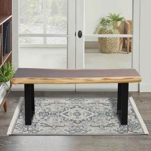 Miniatura 10 de Banco rectangular de madera natural, taburetes de entrada de madera maciza de 20 x 13 x 18 pulgadas de alto, mesa auxiliar rústica con borde vivo