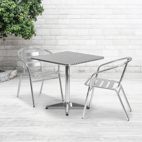 Miniatura 2 de Flash Furniture - Mesa cuadrada de aluminio de 27.5 pulgadas de grado comercial Mellie para interiores y exteriores con base