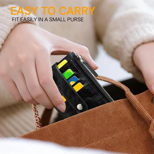 Miniatura 5 de Huztencor Tarjetero de crédito para mujer, cartera pequeña RFID para mujer, delgada, funda para tarjetas con cremallera múltiple con llavero