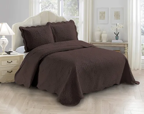 Miniatura 4 de Fancy Linen Juego de colcha en relieve de 3 piezas de gran tamaño, funda de cama de gran tamaño con patrón de margaritas florales sólidas # Allis