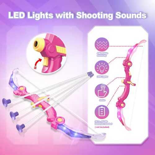 Miniatura 3 de SpringFlower 2 Bow and Arrow Sets with LED Light-up,2 Foam Dart Guns for Kids 5 6 7 8 9 10+ Years Old, Archery Set with Standing Target for Boys &