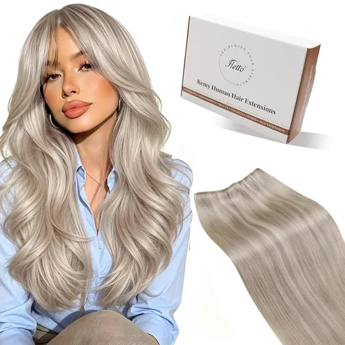 Miniatura 12 de Hetto - Extensiones de cabello humano de trama color rubio platino, 12 pulgadas, 2.47 onzas, #60 Coser en trama, volumen natural diario, suave