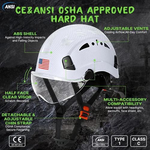 Miniatura 2 de Aolamegs Carbon Fiber Pattern Hard Hat with Visor, ANSI Z89.1 Vented Safety Helmet, OSHA Approved Construction Hardhat for Men, 6-Point Suspension