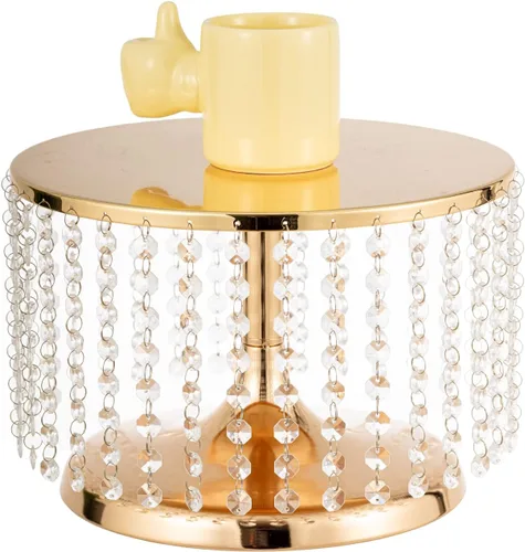 Miniatura 9 de Bigsee Juego de 3 soportes para pasteles dorados, soporte de pastel de metal con espejo, pedestal de pastel con colgantes de cristal y cuentas