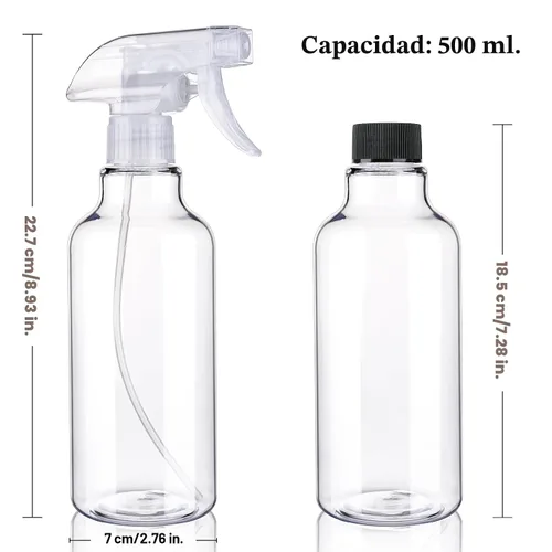 Miniatura 5 de Botellas de plástico Hethyo, botellas de spray vacías 16.9oz/500ml, paquete de 2 botellas de pulverización resistentes, botella de agua