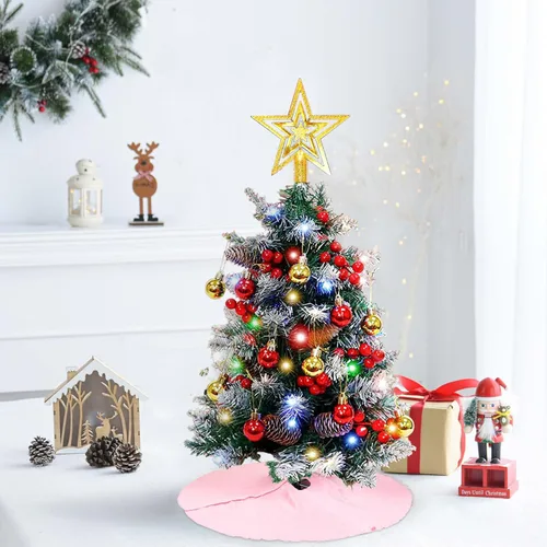 DUOBAO Falda de Árbol Rosa de Navidad Brillante Faldas de Navidad Halloween Mini 24 Pulgadas Adorno, Elegante Decoración para Hogar Exterior e