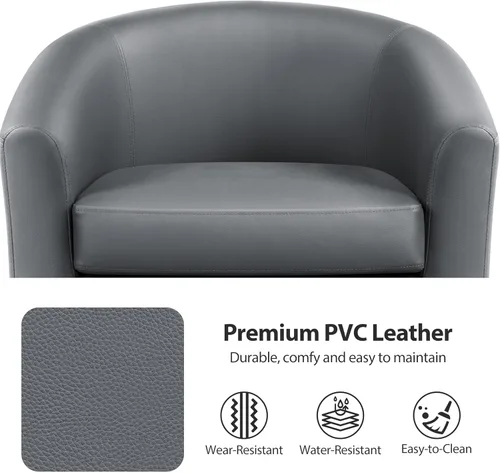 Miniatura 9 de Yaheetech Silla de barril de piel sintética, moderna silla de acento con patas resistentes de madera, silla de club de piel sintética, cómoda silla