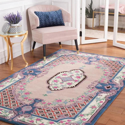 Miniatura 8 de SAFAVIEH Bellagio Collection - Alfombra decorativa de 2 x 3 pies, azul y rosa, hecha a mano de lana de medallón, ideal para zonas de alto tráfico
