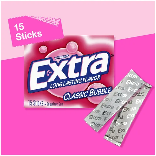 Miniatura 4 de Goma de mascar Extra Classic Bubble Gum sin azúcar, Extra Bubble Gum al por mayor, envuelta individualmente, perfecta para el aliento fresco