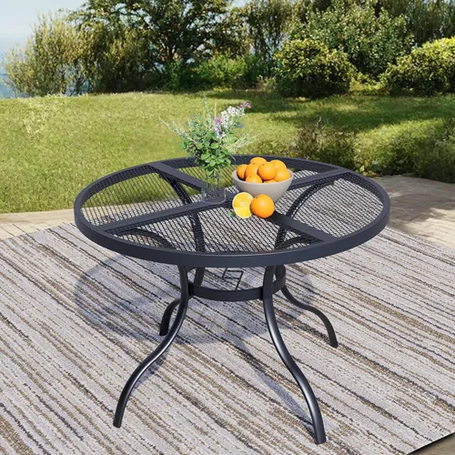 Miniatura 9 de 60" Round Outdoor Patio Table for 8, Metal Black Dining Table with Adjustable Umbrella Hole, Garden, Backyard & Deck Bistro Table
