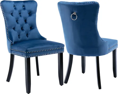 Miniatura 100 de Shenyon Juego de 2 Sillas de Comedor de Terciopelo Gris, Sillas de Comedor Tapizadas con Ribete de Anilla Trasera y Patas de Madera Maciza, Sillas
