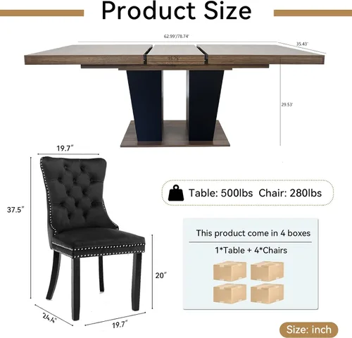 Miniatura 9 de Juego de mesa de comedor extensible de 5 piezas, juego de mesa de comedor extensible de estilo granja para 4, mesa de cocina expandible de madera