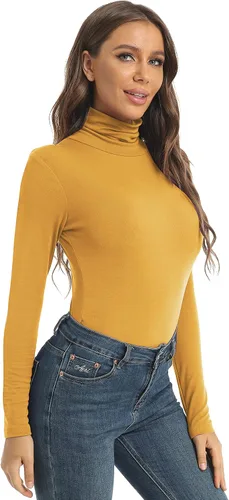 Miniatura 4 de Camisetas casuales de manga larga con cuello alto para mujer ajustadas ligeras con capa base