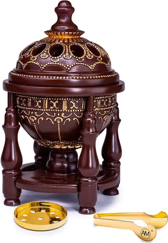 Miniatura 10 de AM Quemador de incienso de carbón – Quemador Bakhoor, quemador de resina de incienso Oud para oficina y decoración del hogar, 4 pilares lujosos