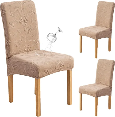 Miniatura 47 de Genina Juego de 2 fundas impermeables para sillas de comedor, fundas elásticas para sillas de comedor con hojas jacquard, protectores extraíbles