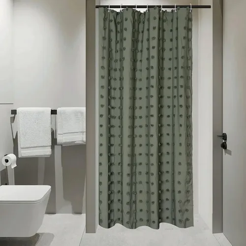 Miniatura 18 de Siiluminisoy Cortina de ducha pequeña bohemia de tela tejida, bonita cortina de ducha beige, 36 x 72 pulgadas, con pliegues mechonados, floral
