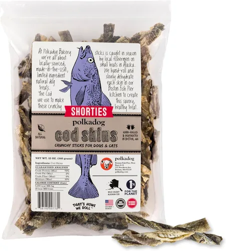 Miniatura 11 de Polkadog Pieles de bacalao para perros (4.7 onzas regulares) – Un solo ingrediente, piel de pescado capturada en la naturaleza, golosinas