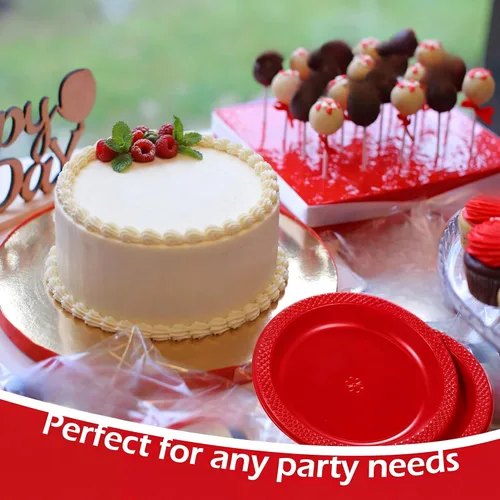 Miniatura 5 de Mimorou 200 platos de plástico rojo pequeños desechables a granel de 6 pulgadas para todas las ocasiones, eventos especiales, bodas, cumpleaños