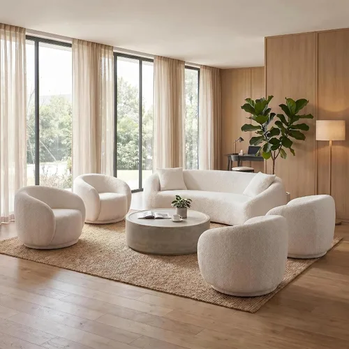 Miniatura 12 de Juego de 2 sofás curvos, modernos sofás de sala de estar, sofás integrales, sofás de 3 plazas + silla giratoria de 360 grados con respaldo curvado