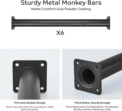 Miniatura 2 de Juego de 6 barras de mono negro para exteriores, juego de 6 peldaños de escalera para juegos y juegos infantiles, barras de seguridad para escalar
