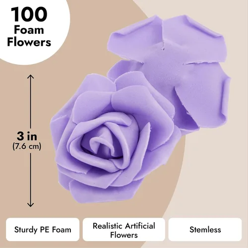 Miniatura 3 de Juvale Rosas artificiales sin tallo, rosas de plástico duraderas para decoración de boda, para decoración de mesa de centro de mesa, flores Morado