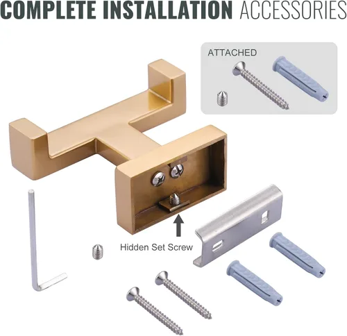 Miniatura 6 de Gancho doble para toallas de baño para montar en la pared, soporte moderno dorado para toallas, ganchos resistentes para bata de pared, colgador