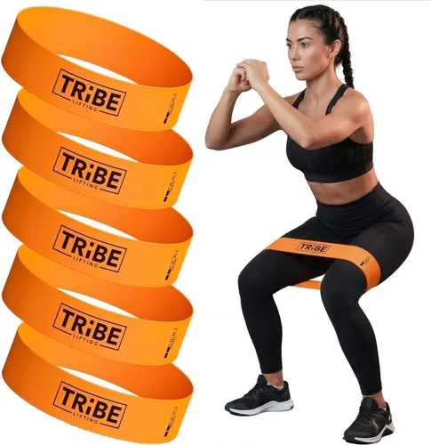 Miniatura 8 de Tribe Lifting - Bandas de resistencia de tela para glúteos y piernas Juego de 5 bandas de tela para entrenamiento Bandas gruesas de glúteos
