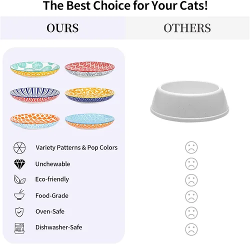 Miniatura 6 de Selamica Cuencos de cerámica para gatos, 6 pulgadas de ancho, cuencos poco profundos para aliviar la fatiga de los bigotes, juego de 6