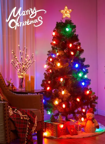 Miniatura 6 de Luces LED de Navidad vintage C9 para exteriores, cadena de 50 pies con 25 bombillas inastillables, impermeables, conectables, luces de árbol