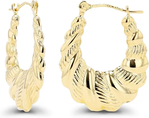 Aretes de aro de camarón retorcidos de oro de 14 quilates pulido y texturizado para mujer, aros de 0.102 x 0.827 in, aretes para orejas sensibles,