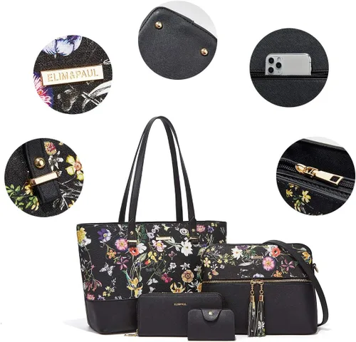 Miniatura 203 de Juego de 4 bolsas modernos para mujer de cuero sintético: bolso tote, bolso de hombro, bolso de mano y cartera.