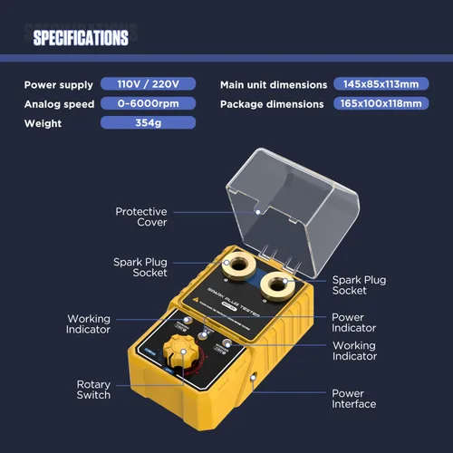 Miniatura 8 de Probador de chispas para automóvil, probador de bujías de automóvil con detector de doble orificio ajustable automático, analizador de enchufe