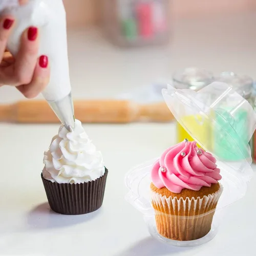 Miniatura 6 de NPLUX 150 unidades de contenedores individuales para cupcakes, cajas de plástico para cupcakes, soportes para cupcakes apilables, contenedor