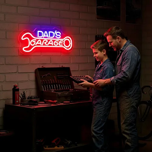 Miniatura 9 de Dad’s Garage Neon Sign, LED Garages Wall Decor for Man Cave Workshop, Gifts for Husband Dad Father Men, Red Blue