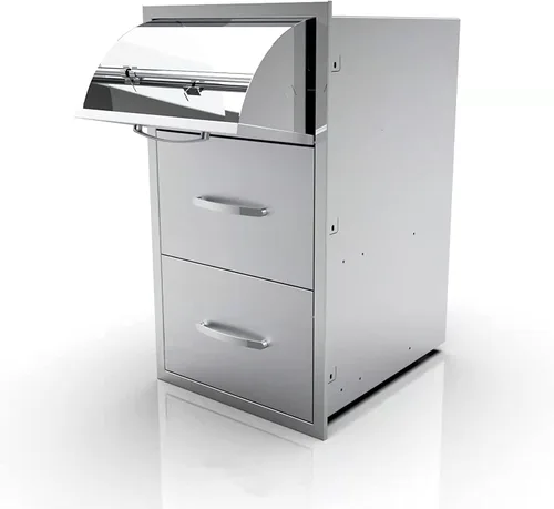Miniatura 10 de Cajones dobles de acero inoxidable de montaje empotrado con asas empotradas para cocinas al aire libre o isla de barbacoa, 30 pulgadas de ancho x