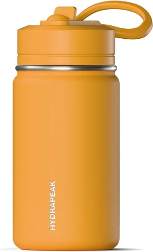 Miniatura 12 de Hydrapeak Mini botella de agua de 14 onzas con tapa con popote, botella de agua aislada de doble pared de acero inoxidable Botella de agua a Negro