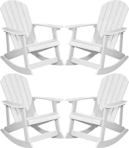 Miniatura 26 de YEFU Mecedora para exteriores, mecedora Adirondack, silla mecedora de patio con respaldo ancho, silla mecedora de gran tamaño con aspecto de madera