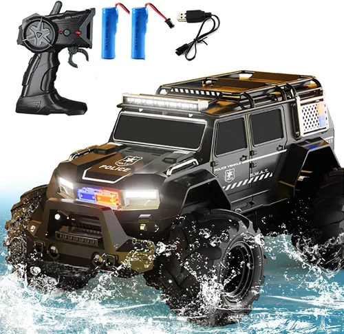 Coche de Control Remoto Anfibio Impermeable Monster RC Cars 4WD Todo Terreno Fuera de Carretera Vehículo de Acrobacias Juguetes con Luces LED de 2.4