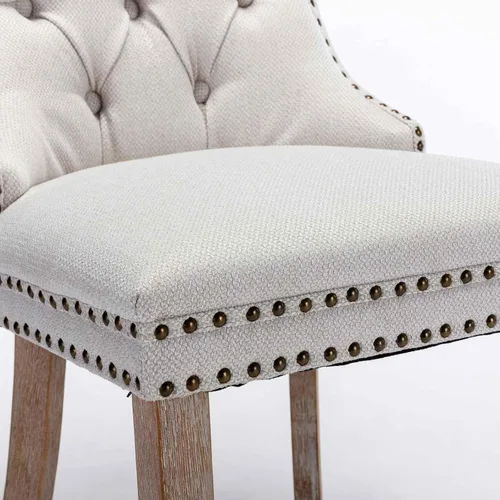 Miniatura 7 de Silla de comedor tapizada contemporánea sin brazos con patas de madera con diseño de cabeza de clavo, juego de 2, beige