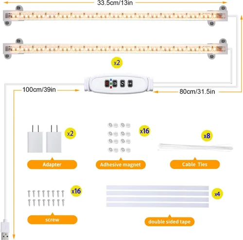 Miniatura 6 de Hywyimlait Lámpara de cultivo de dos tiras para plantas de interior, tiras de luz LED de espectro completo de 3500 K con temporizador de 3500K cálido