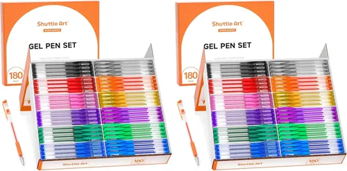 Miniatura 9 de Shuttle Art Bolígrafos de gel, paquete de 180 bolígrafos de gel, 12 colores surtidos a granel para adultos, libros de colorear, dibujo, garabatos