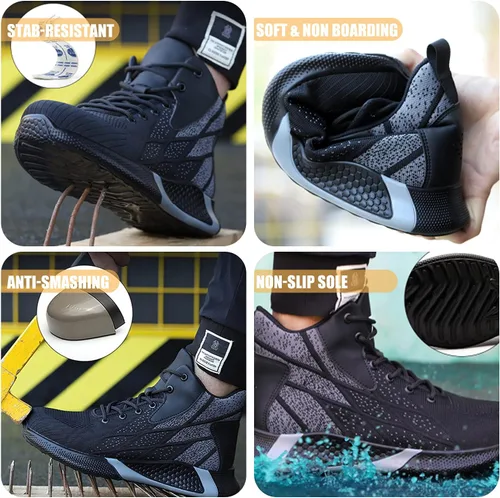Miniatura 8 de ARCHINSERT Zapatos de punta de acero para hombres y mujeres, zapatos de seguridad indestructibles, resistentes al deslizamiento, puntera de acero